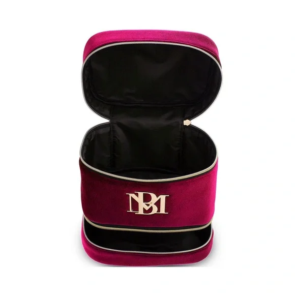 Mischka Elegant Velvet Burgundy Cosmetic Train Case Women Bag - Picture 3 of 3